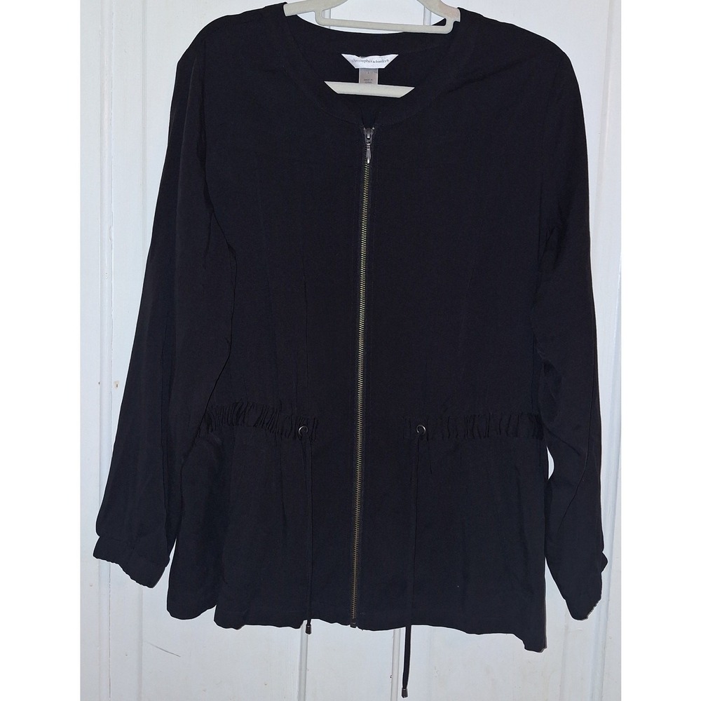 Christopher & Banks Black Zip Jacket Draw String Women's Size Large Minimalist